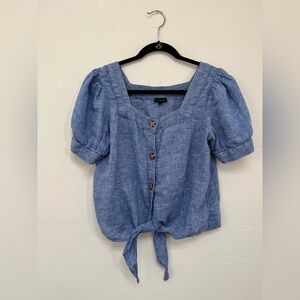 Talbots Soft Linen Light Blue Puff Sleeve Blouse Sz M